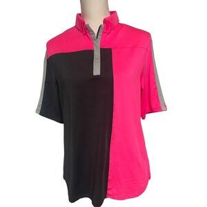 Jamie Sadock Color Block Pink Black Golf Polo Shirt Womens Medium